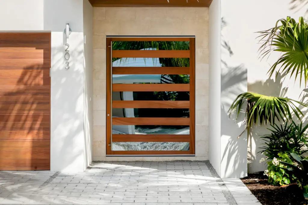Vista Pivot Door with faux wood exterior
