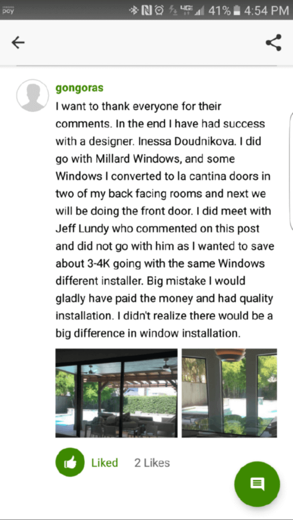 She regrets not choosing us for her replacement window project.