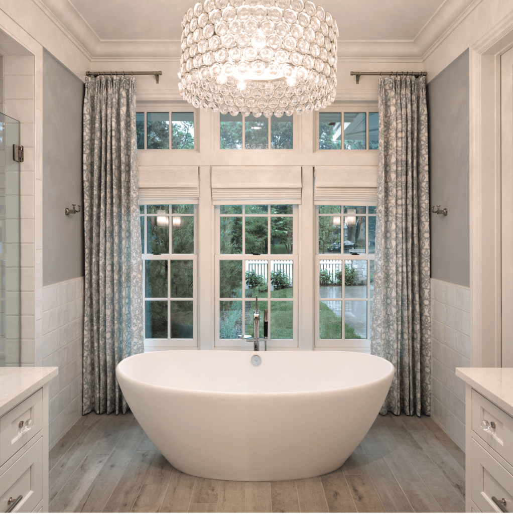 Fiberglass Replacement Windows installed in bathroom with tub				